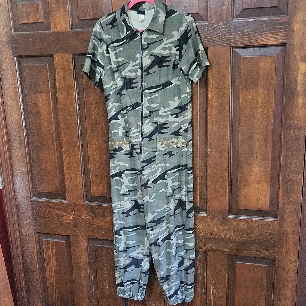 Funky Diva Camouflage Jumpsuit with Star Accents